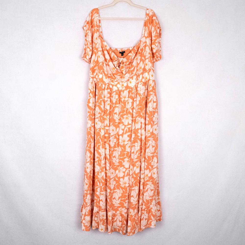 Torrid Off-The-Shoulder Gauze Maxi Dress 3X Tie-Front Flowy Romantic Floral Boho